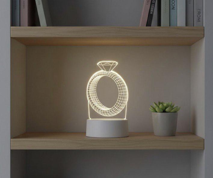 Ночник 3D Кольцо с бриллиантом теплый Белый (Creative3D Кольцо)