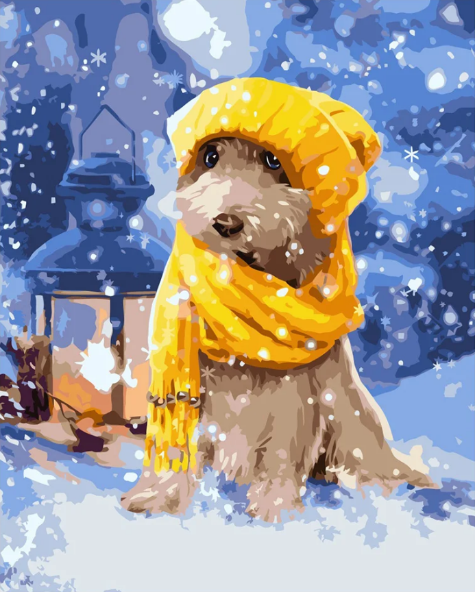 Картина по номерам Strateg Щенок в желтой шапочке 40x50 см (VA-1811)