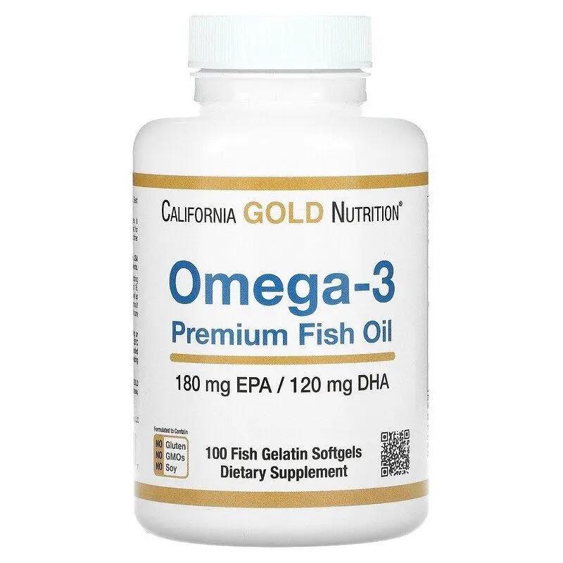 Омега-3 рыбный жир Omega-3 Premium Fish Oil California Gold Nutrition премиум-класса 100 кап.