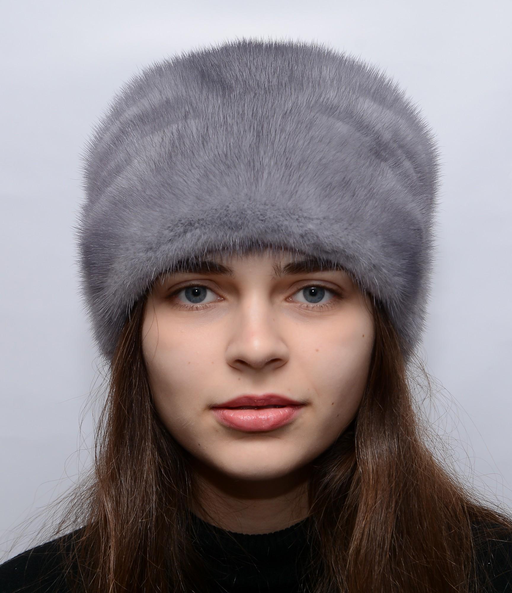 Женская кубанка Меховой стиль Пион из натурального цельного меха норки M-L Сапфир (065/С)