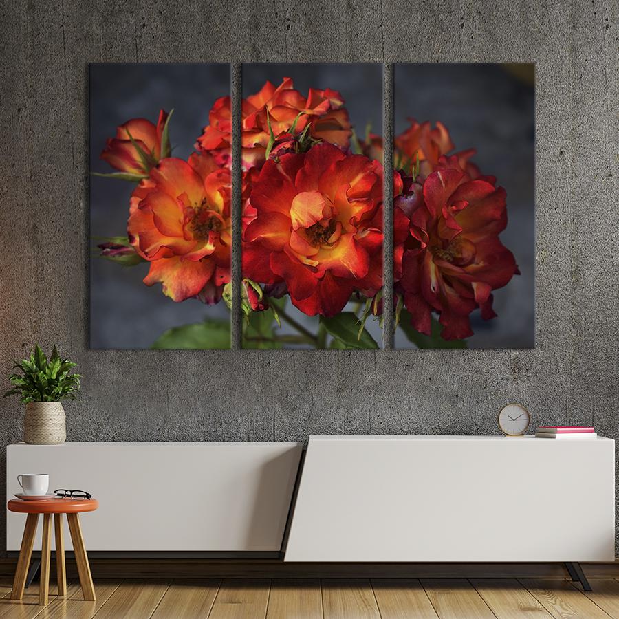 Картина на холсте триптих Прекрасная красная бегония 128x81 см (838-31)