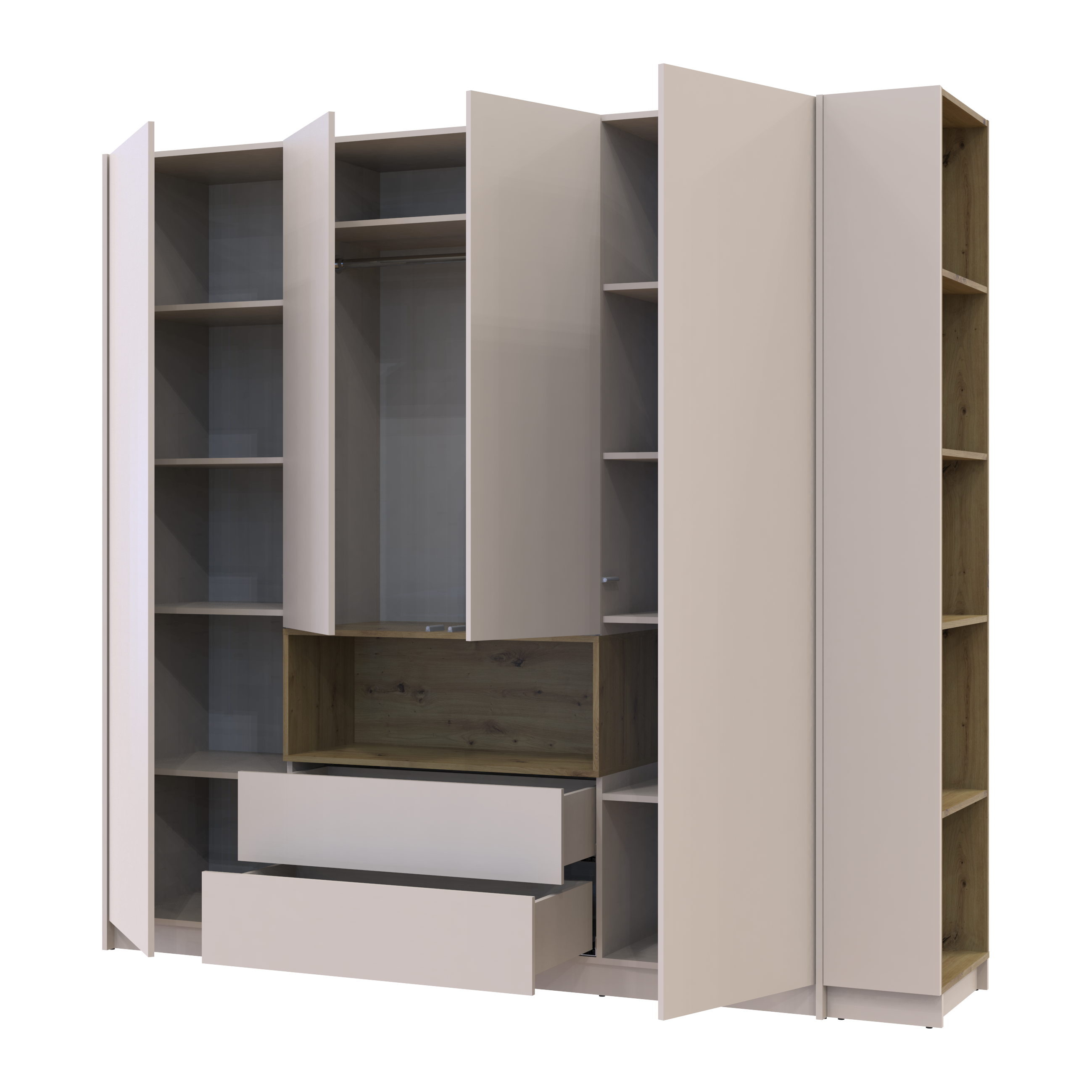 Шкаф для одежды с нишей и этажеркой Дейл 4 ДСП 234х52х220 см Кашемир/Дуб Артизан (44900340)