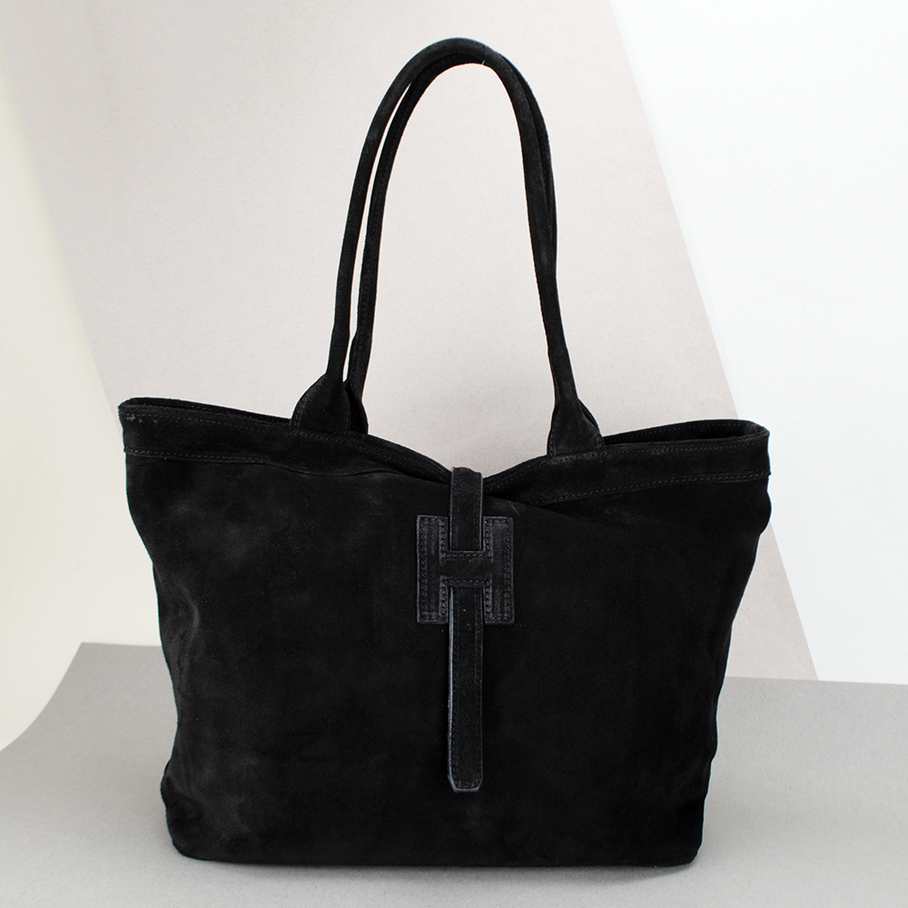 Сумка-шопер жіноча Virginia Conti 03763 з натуральної замші з 2 ручками Чорний (2377517986)