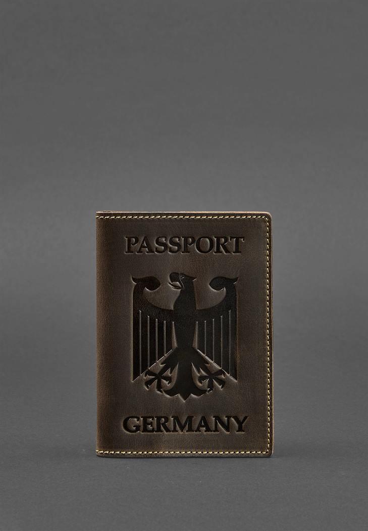 Обложка кожаная для паспорта с гербом Германии Crazy Horse Темно-коричневый (A-027238)