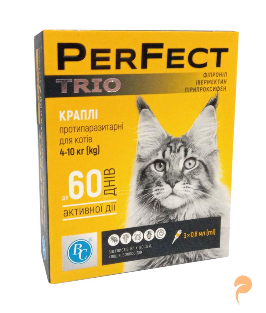 Краплі протипаразитарні PerFect TRIO для кішок від 4 до 10 кг 3 піпетки по 0,8 мл - фото 2