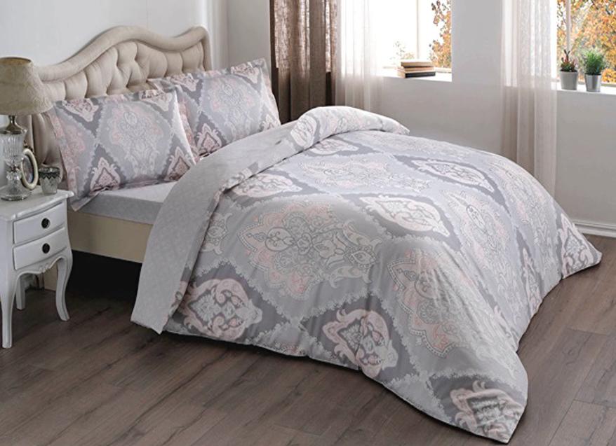 Постельное белье TАС Vales V03-Pembe Сатин Евро