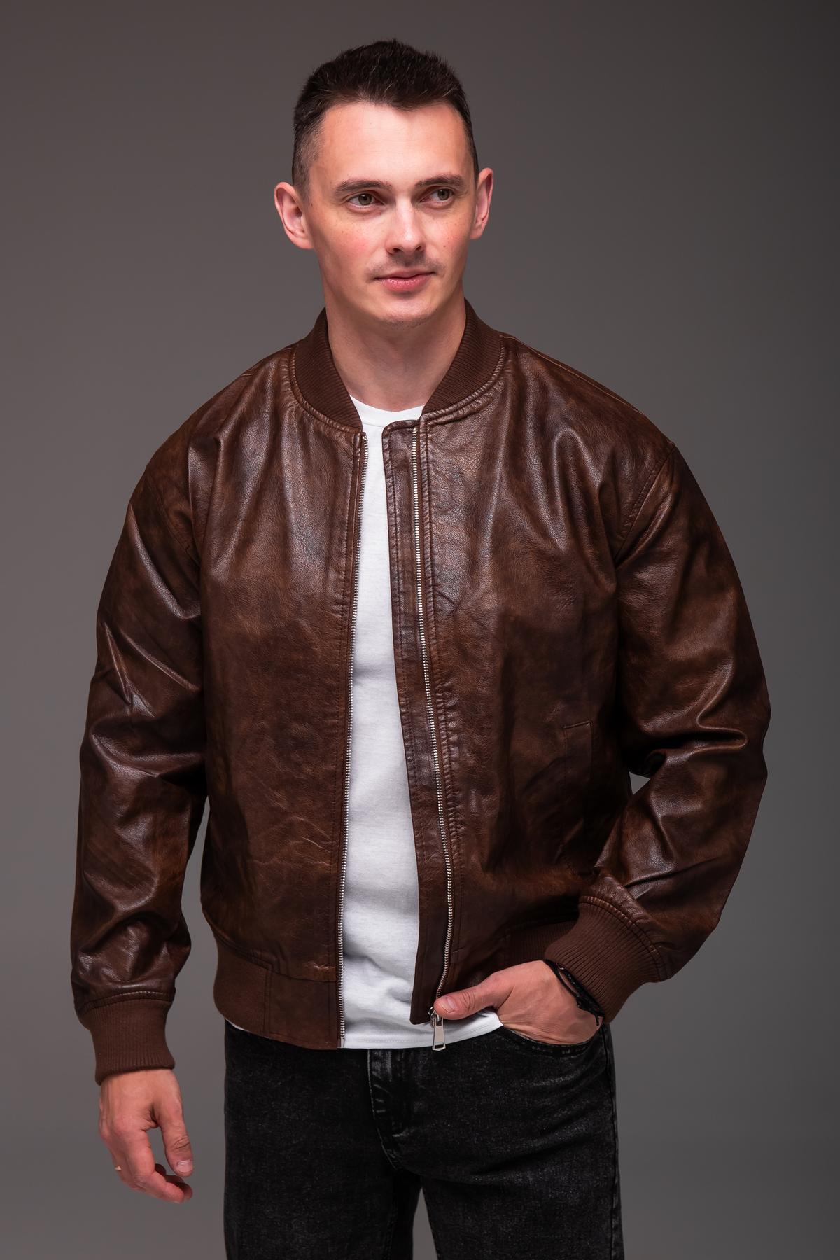 Бомбер мужской из эко кожи весенне-осенний XXL Коричневый (2410/1/4) - фото 9 Бомбер мужской из эко кожи весенне-осенний XXL Коричневый (2410/1/4) - фото 9