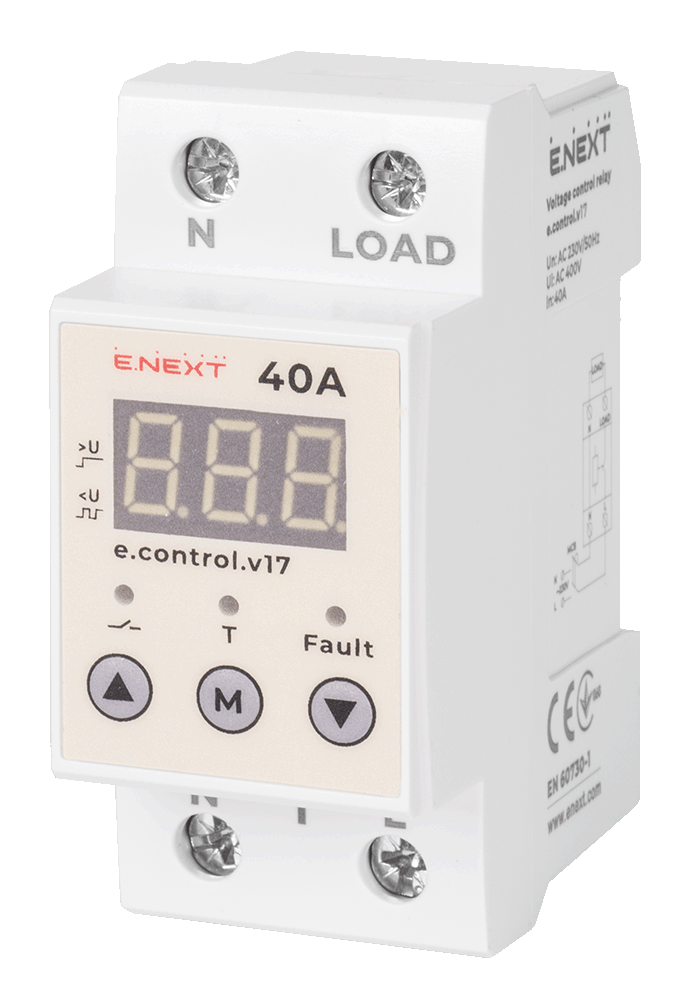 Реле контролю напруги E.NEXT e.control.v17 однофазне з індикацією 40А (p0690027)