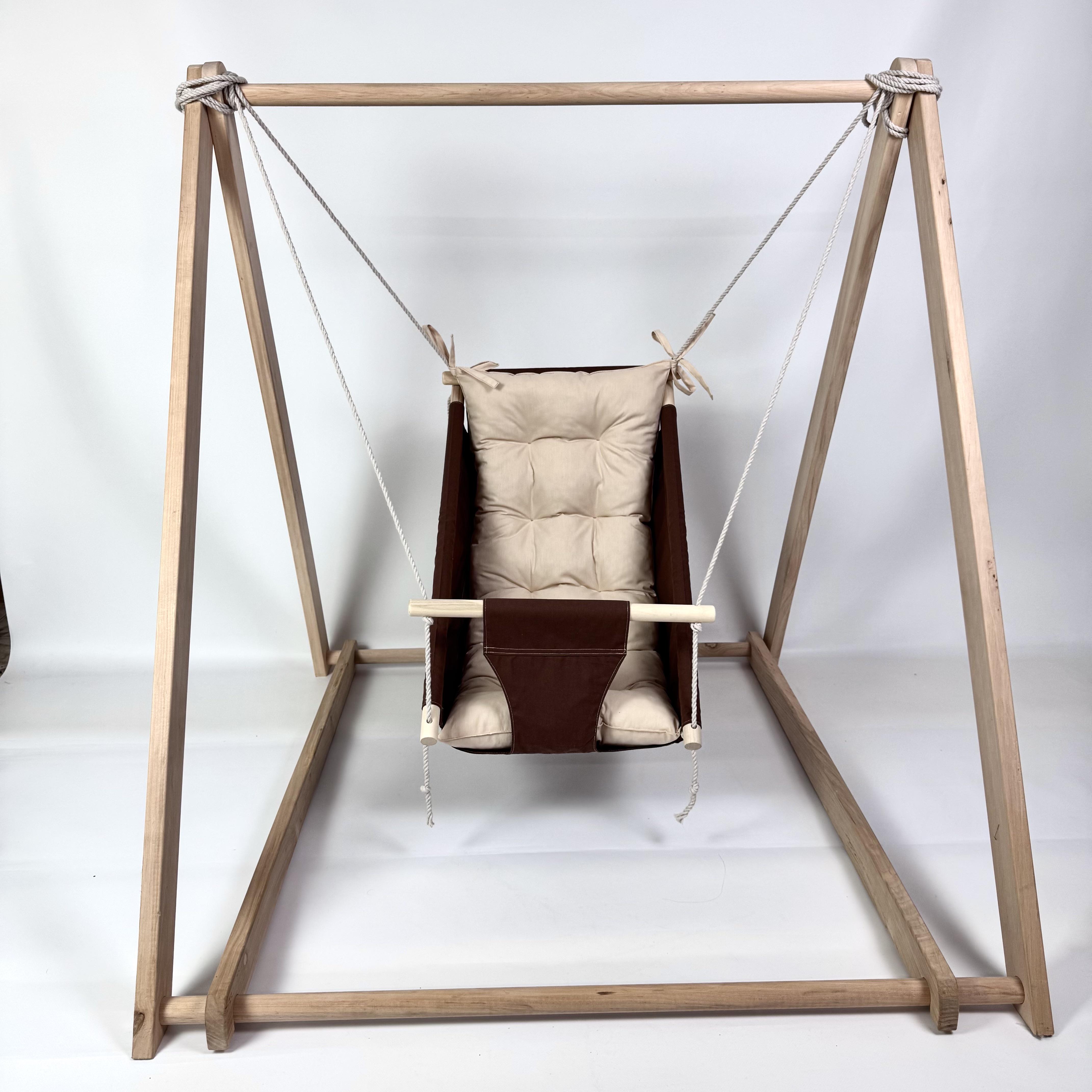 Комплект Деревʼяна опора та Колиханка з бавовни Бежевий/Коричневий (gs-9027)