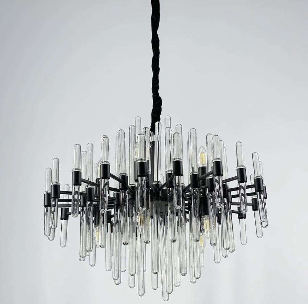 Люстра розкішна з скляними паличками 10 ламп Ø 65 см (MD 8073/10 BK)