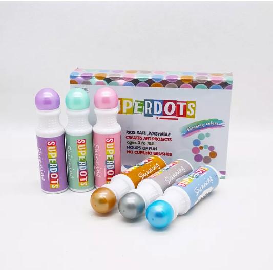 Точкові фломастери дитячі на водній основі Superdots Dot painting 6 кольорів з блискітками по 60 мл - фото 7