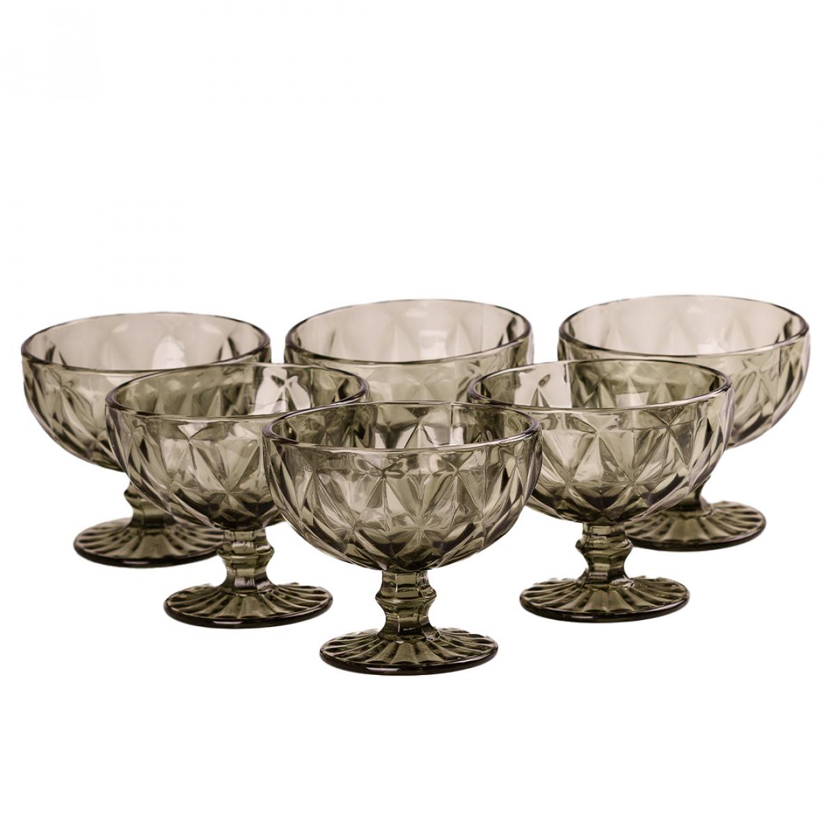 Креманки фигурные граненые из толстого стекла 6 шт. Зеленый (HP037GR)
