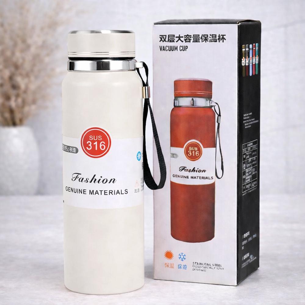 Термос вакуумний 124701 800 мл із нержавіючої сталі 316 із ситечком і петлею для перенесення Білий