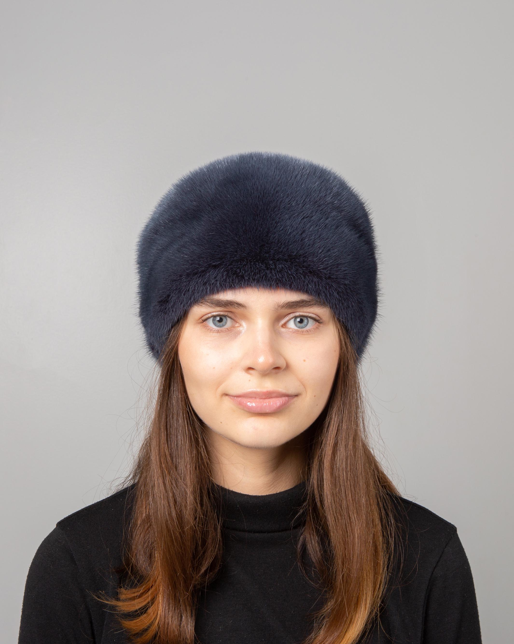 Кубанка женская Меховой стиль Конверт из натурального меха норки M/L Синий ирис (063/G)