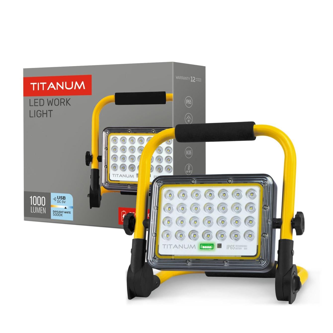 Прожектор LED акумуляторний TITANUM IP65 1000Lm 5000K (27549)
