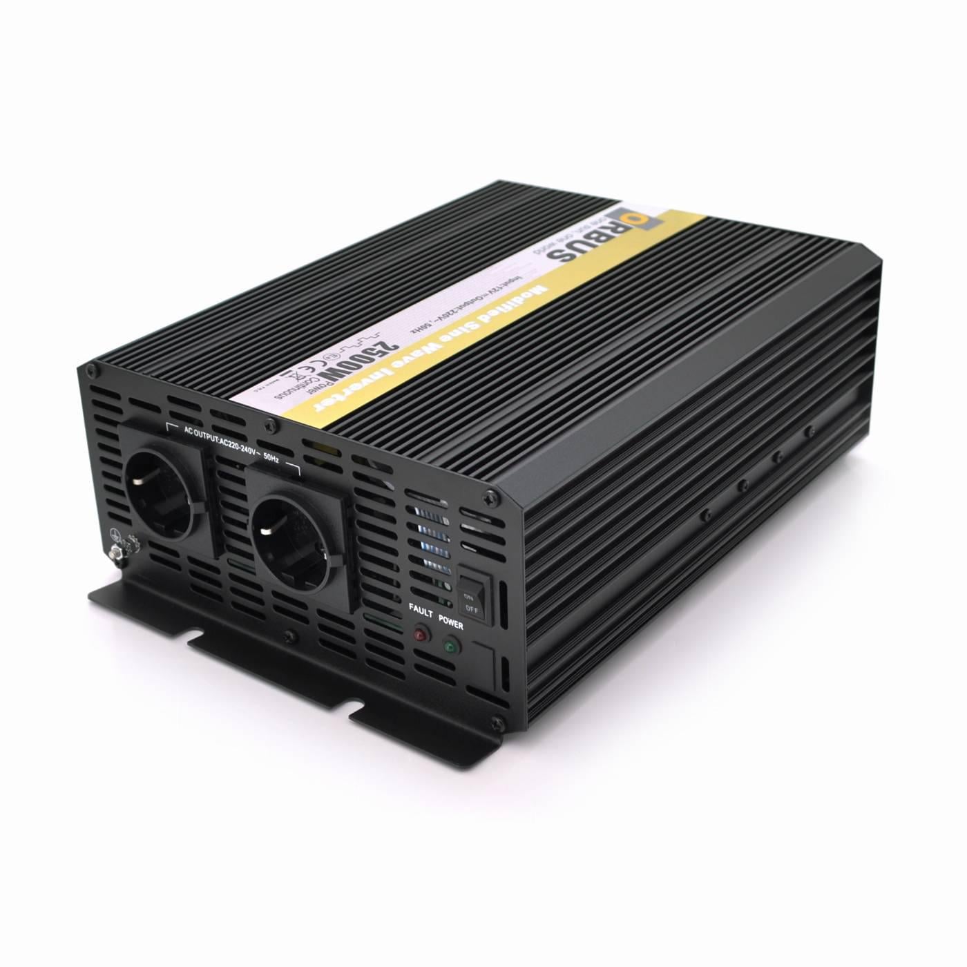 Інвертор напруги ORBUS ORMS2500 2500 Вт 12/220V approximated 2 Shuko 2 клемні дроти 9 запобіжників Box.Q20