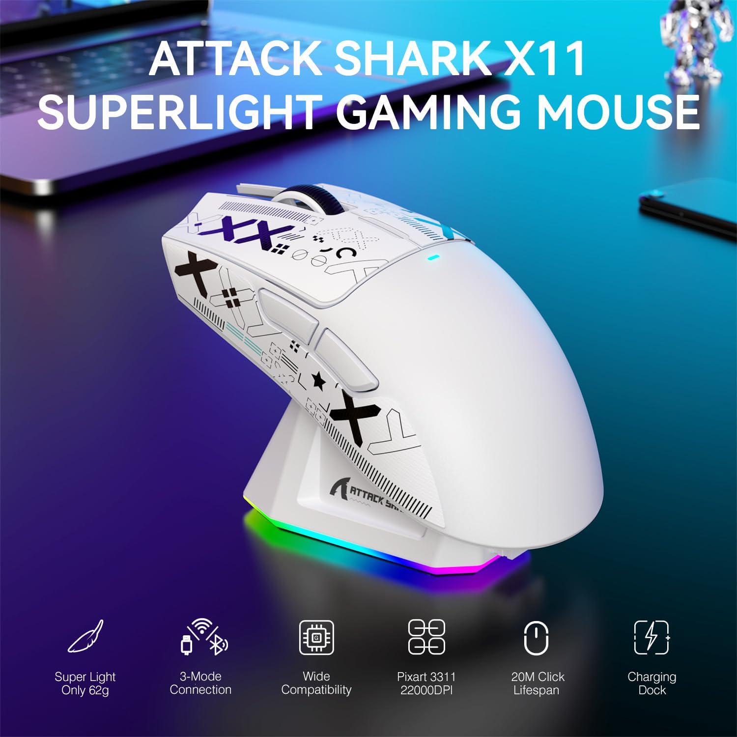Мышь игровая беспроводная attack shark X11 RGB 22K DPI PAW3311 6 кнопок для ПК/Mac White - фото 7 Мышь игровая беспроводная attack shark X11 RGB 22K DPI PAW3311 6 кнопок для ПК/Mac White - фото 7