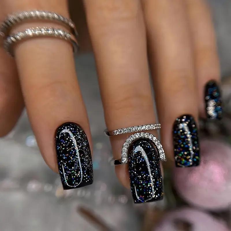 Накладные короткие ногти квадратной формы с клеевыми пластинами 24 шт. Блестящий Черный (2789190675) - фото 2 Накладные короткие ногти квадратной формы с клеевыми пластинами 24 шт. Блестящий Черный (2789190675) - фото 2