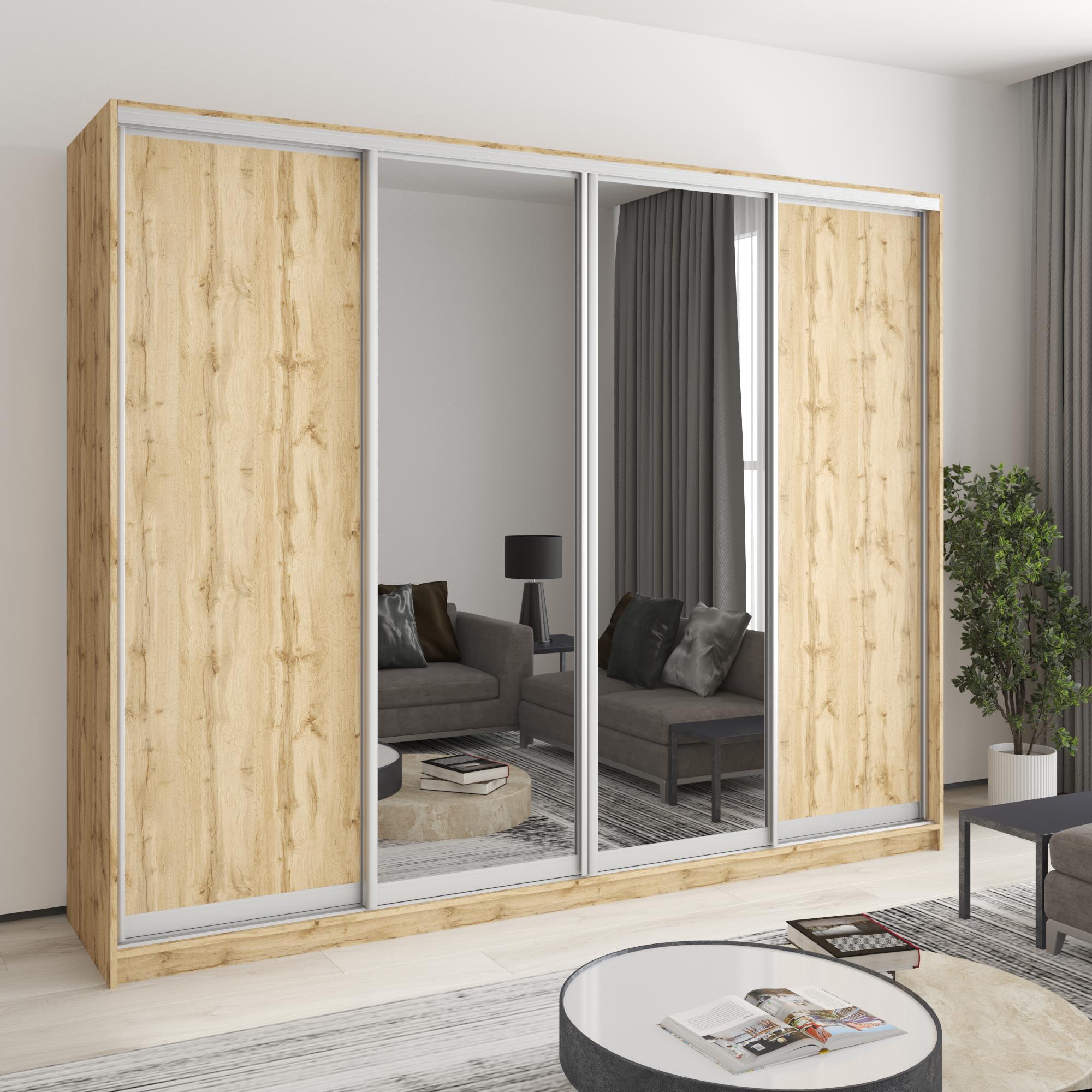 Шкаф-купе четырехдверный MebelStar Комбо AL 2 ДСП/2 зеркала 260x45x210 см Дуб тахо (MBS-12523) Шкаф-купе четырехдверный MebelStar Комбо AL 2 ДСП/2 зеркала 260x45x210 см Дуб тахо (MBS-12523)