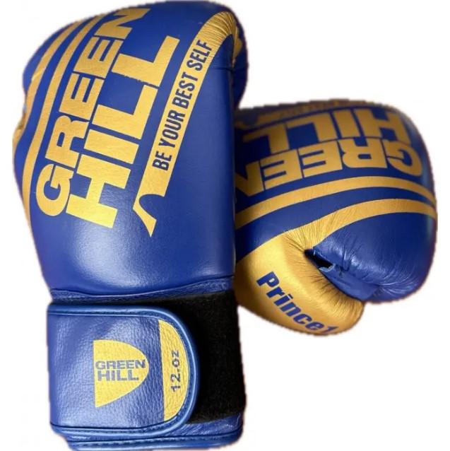 Боксерские перчатки Green Hill PRINCE 1 кожа р. 10 Синий/Золотой (8585053829264)