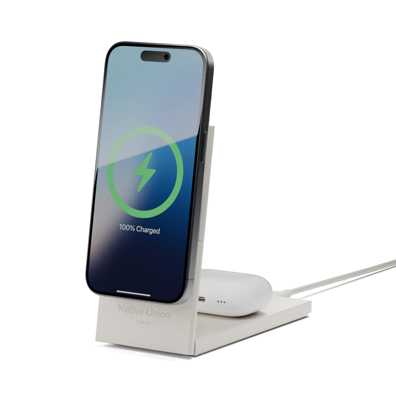 Беспроводное зарядное устройство Native Union Rise 2-in-1 Qi2 Sandstone (RS-2IN1-SAN)