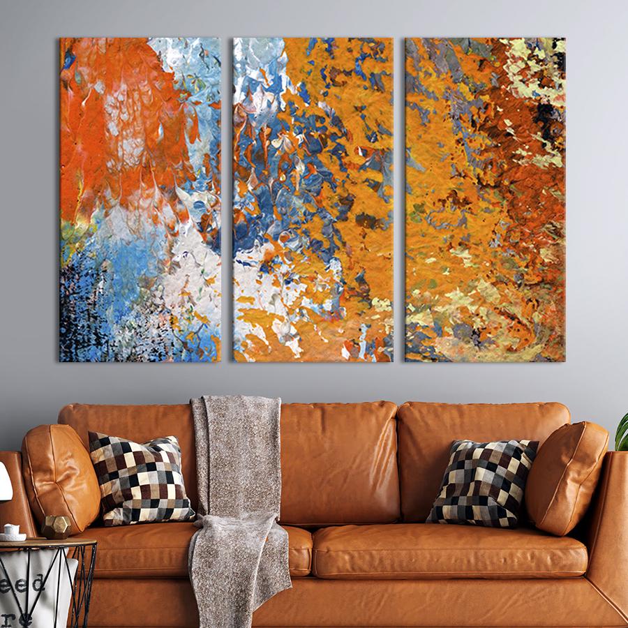 Модульная картина триптих Абстракция мазки ярких красов 128x81 см (4-31)
