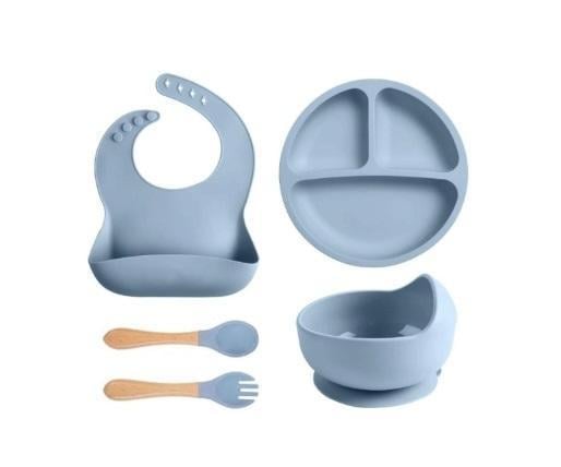 Дитячий набір посуду для годування 5в1 силіконовий Блакитний (Е051501) - фото 9 Дитячий набір посуду для годування 5в1 силіконовий Блакитний (Е051501) - фото 9