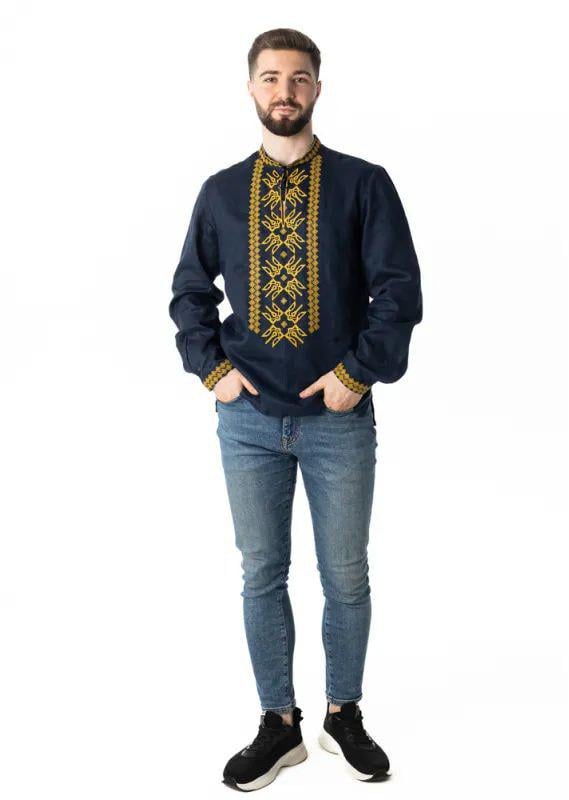 Вышиванка мужская р. 50 Темно-синий (436) - фото 3 Вышиванка мужская р. 50 Темно-синий (436) - фото 3