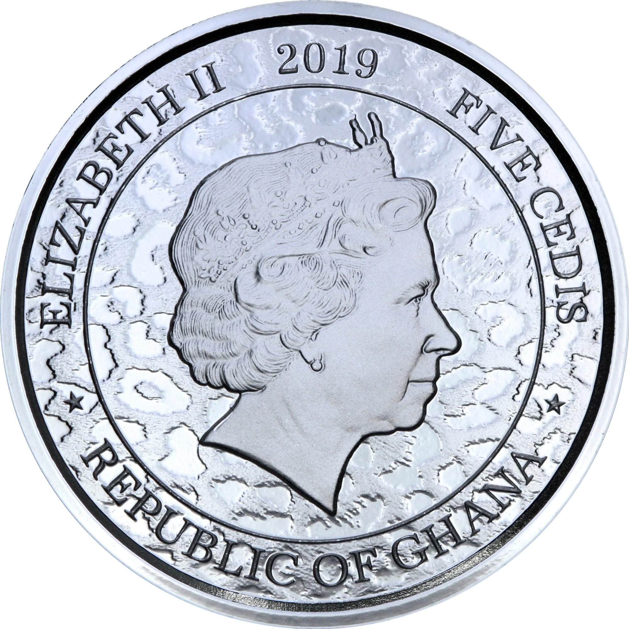 Срібна монета Африканський Леопард 5 седі 2019 Гана 1 oz (623) - фото 2