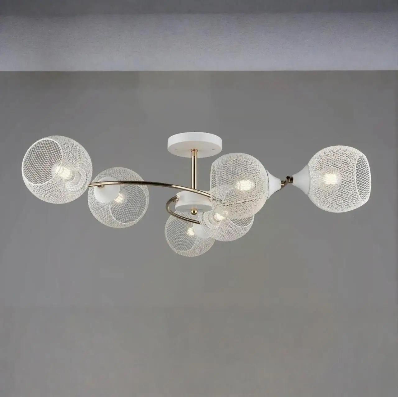 Люстра потолочная Valeso на шесть плафонов в сетку Е27 IP20 B K2287/6 FGD+WT Белый/Золотой (28687328)