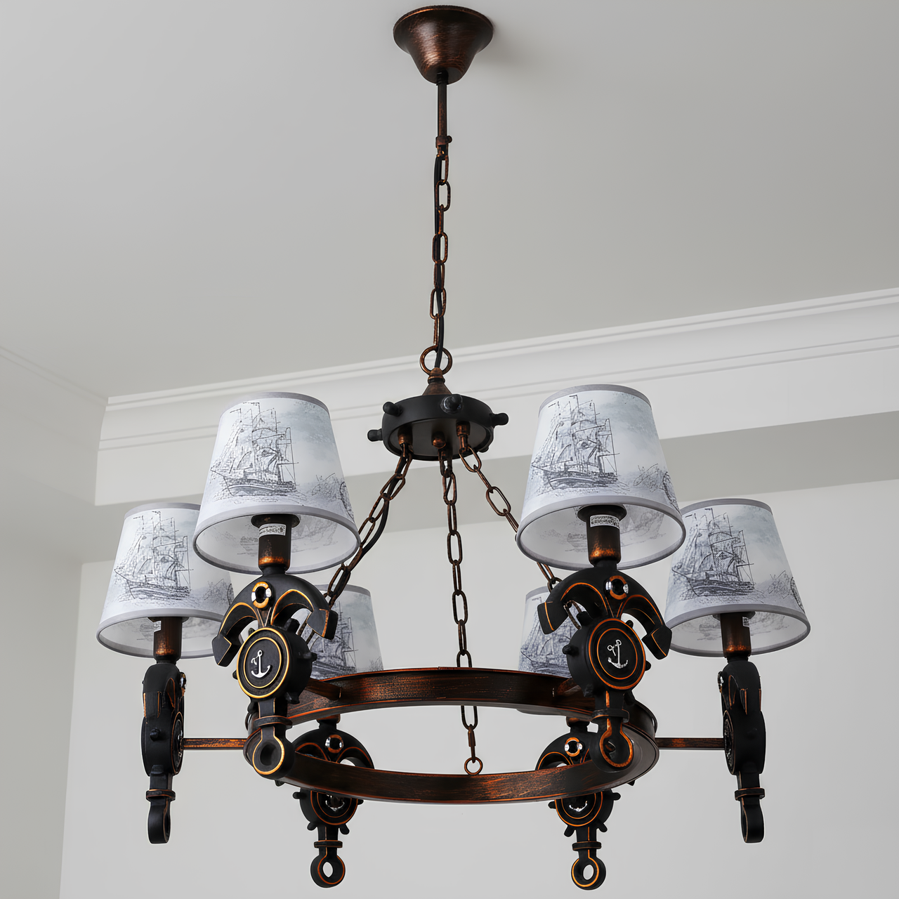 Люстра Sirius с каркасом из металла и дерева под шесть ламп Е14 Бронзовый (YG 18233-6P)