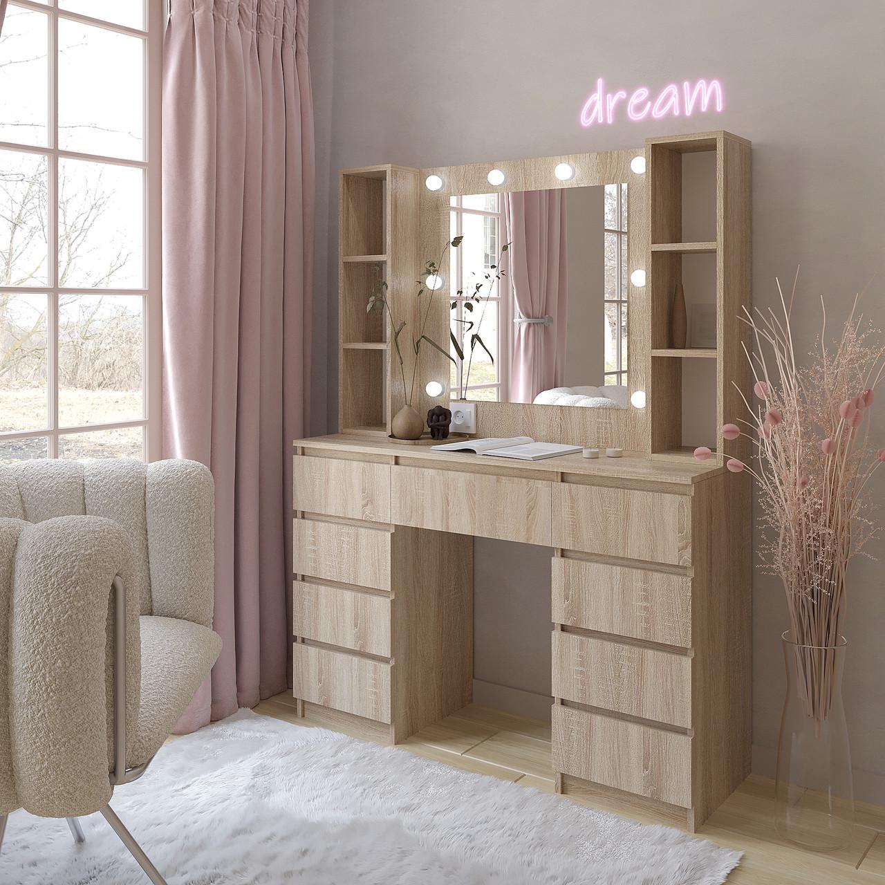 Туалетний столик New and Classic із підсвічуванням 1600х1200х400 мм Дуб сонома