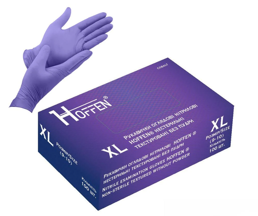 Перчатки нитриловые Hoffen 3.5г нестерильные текстурированные XL 50 пар (HFN-17302XL) - фото 1 Перчатки нитриловые Hoffen 3.5г нестерильные текстурированные XL 50 пар (HFN-17302XL) - фото 1