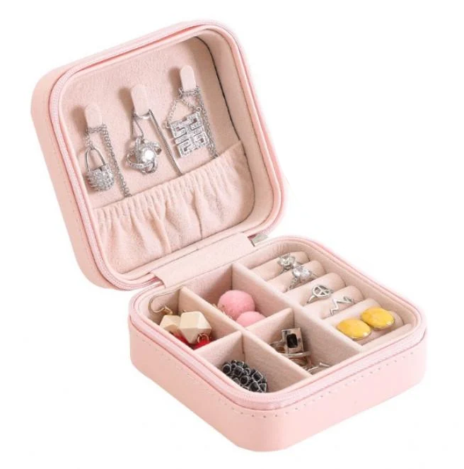Шкатулка для украшений компактная из экокожи на молнии 10х10х5 см Розовый (ШДД-5-3)