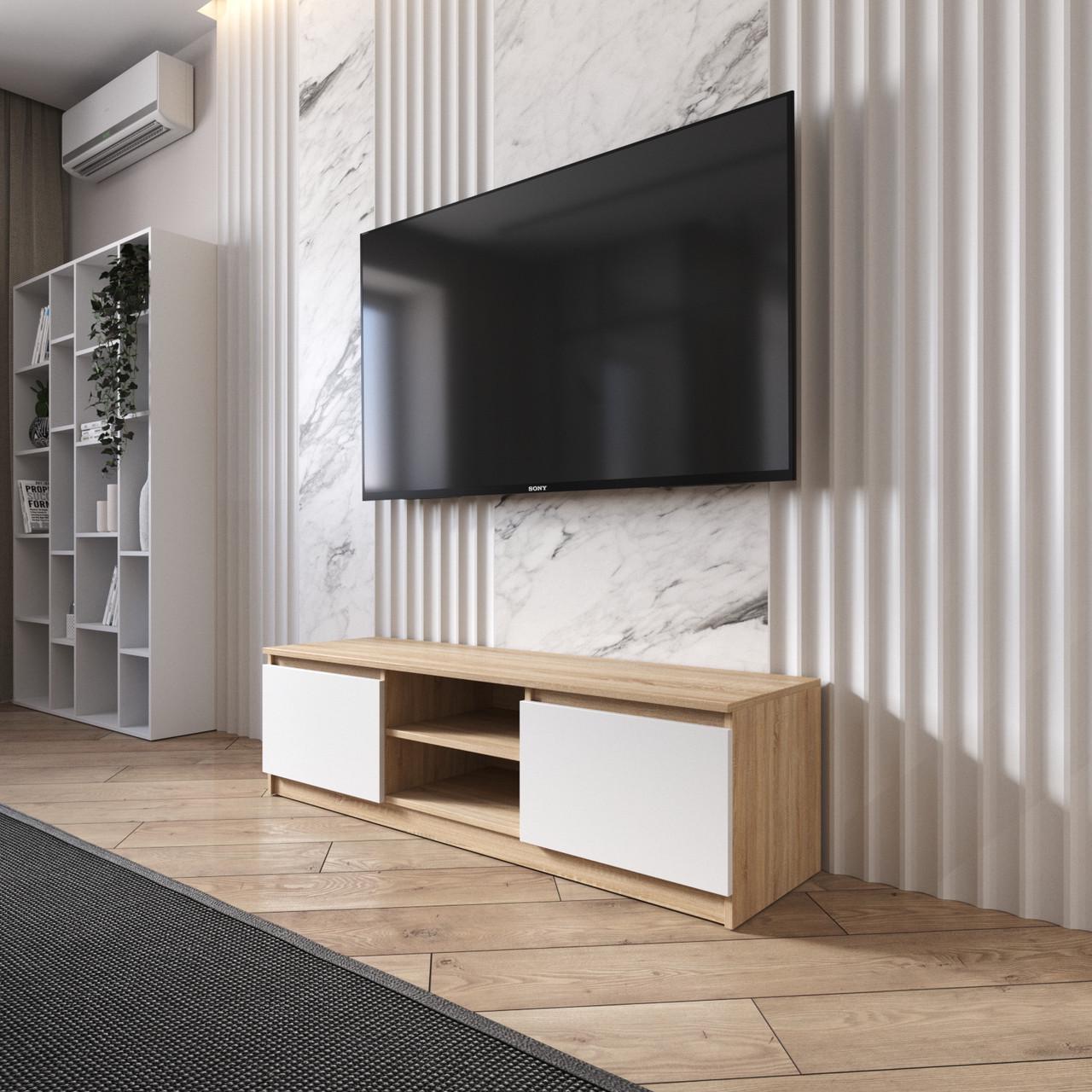 Тумба под телевизор VAYS с открытой нишей 140х40х40 см Дуб сонома/Белый (31190619)