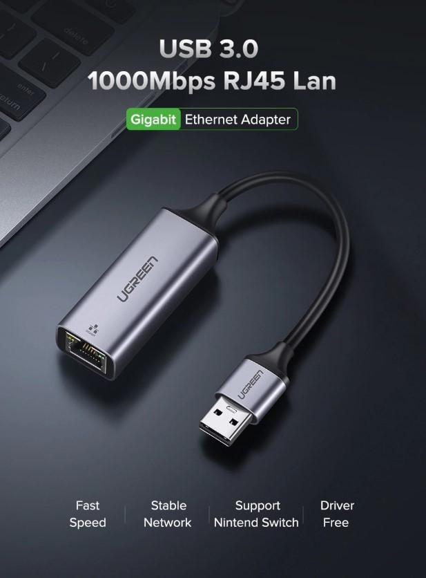 Мережевий адаптер Ugreen USB 3,0 to Gigabit RJ-45 Ethernet Card adapter (CM209) - фото 2
