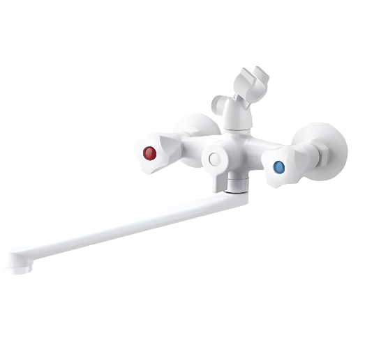 Смеситель для ванны PLAMIX OMEGA-140 EURO SET со шлангом/лейкой и кронштейном White (MX9579)