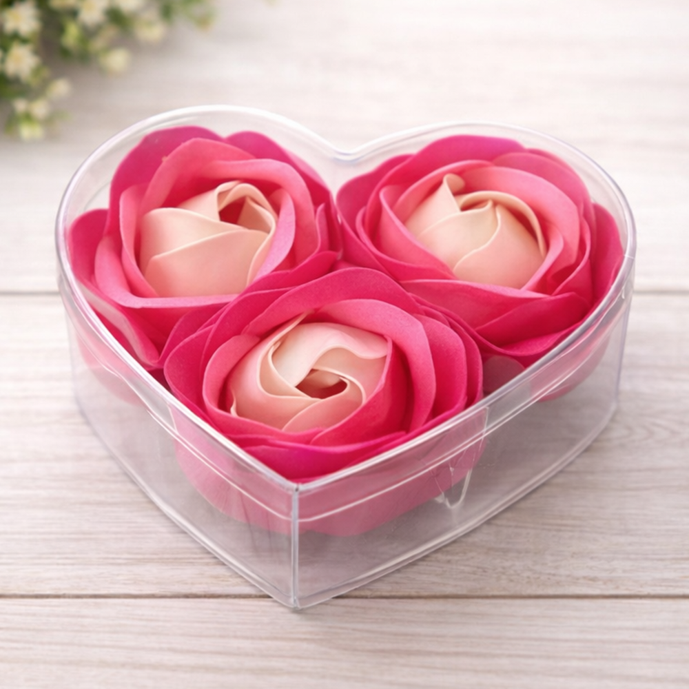 Троянди мильні в коробці серце 3 шт. Малиново-рожевий