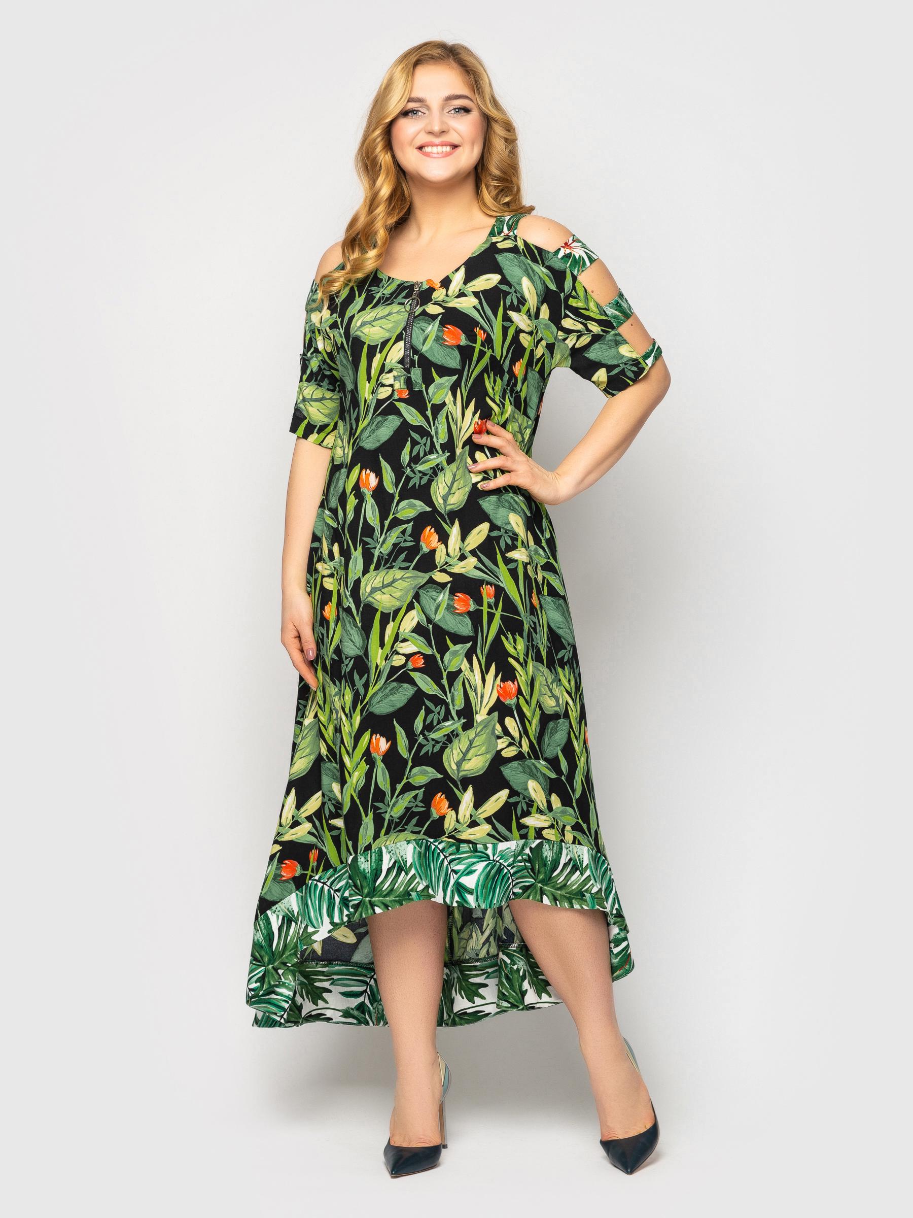 Платье VLAVI Тропикана р. 52 Черное Флора (120608-52)