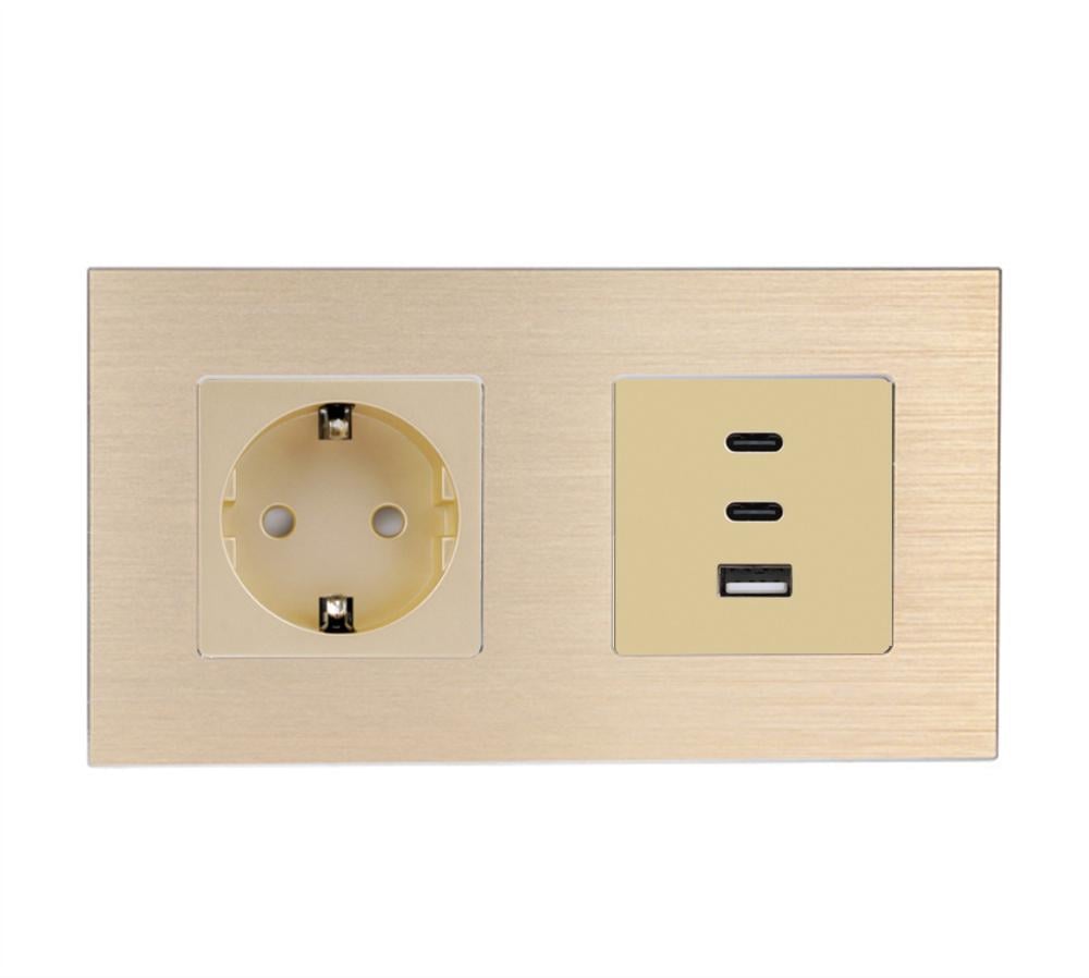 Розетка настенная WALLPAD с USB-A/USB-C 65Вт дизайнерская алюминиевая рамка Золотой (WP-M1F65W-GD)