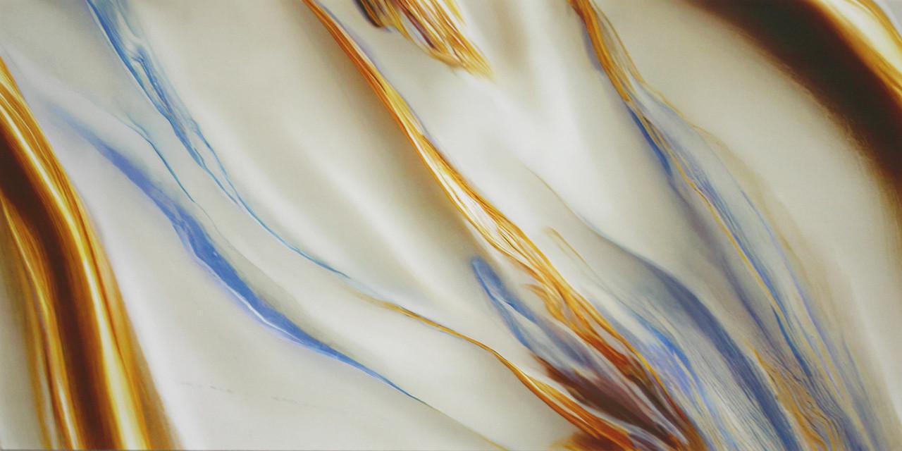 Панель самоклеюча глянцева РЕТ під колір структури 600х300х2,5 мм Молочно-білий онікс з бурштиново‑лазурними жилами (VN3-124)