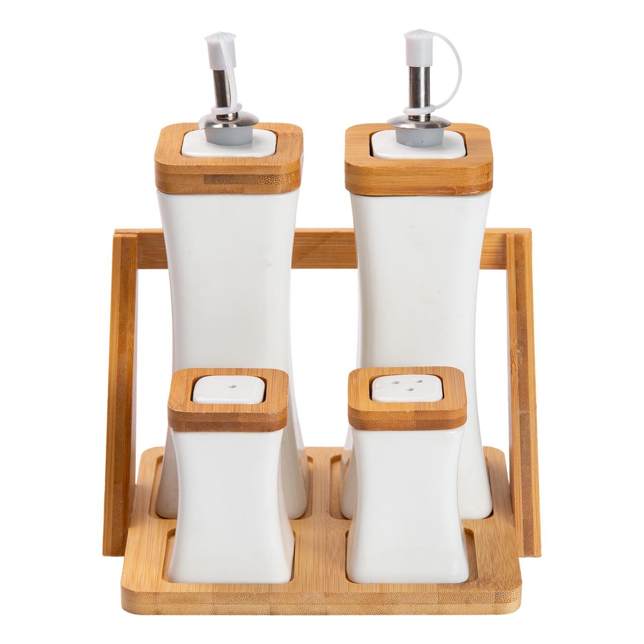 Набор для специй керамический на бамбуковой подставке 4 предмета (5069)