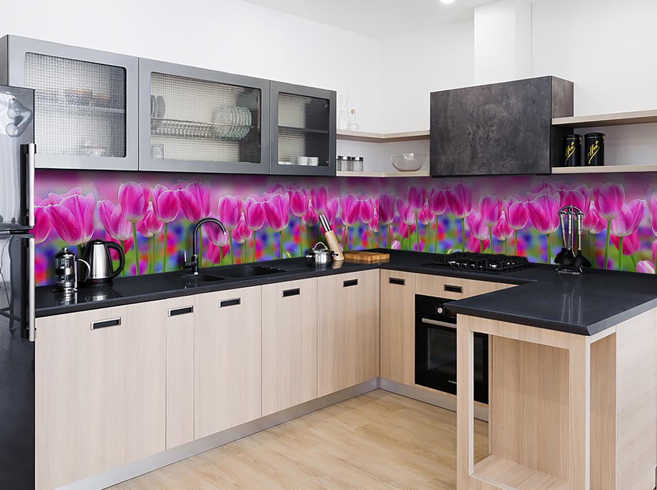 Кухонный фартук Яркие тюльпаны с самоклеющейся виниловой пленки 60х250 см Розовый Кухонный фартук Яркие тюльпаны с самоклеющейся виниловой пленки 60х250 см Розовый