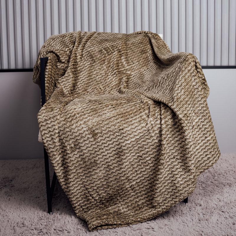 Плед велюровый Волна евро Серый/Оливковый (9259) - фото 1