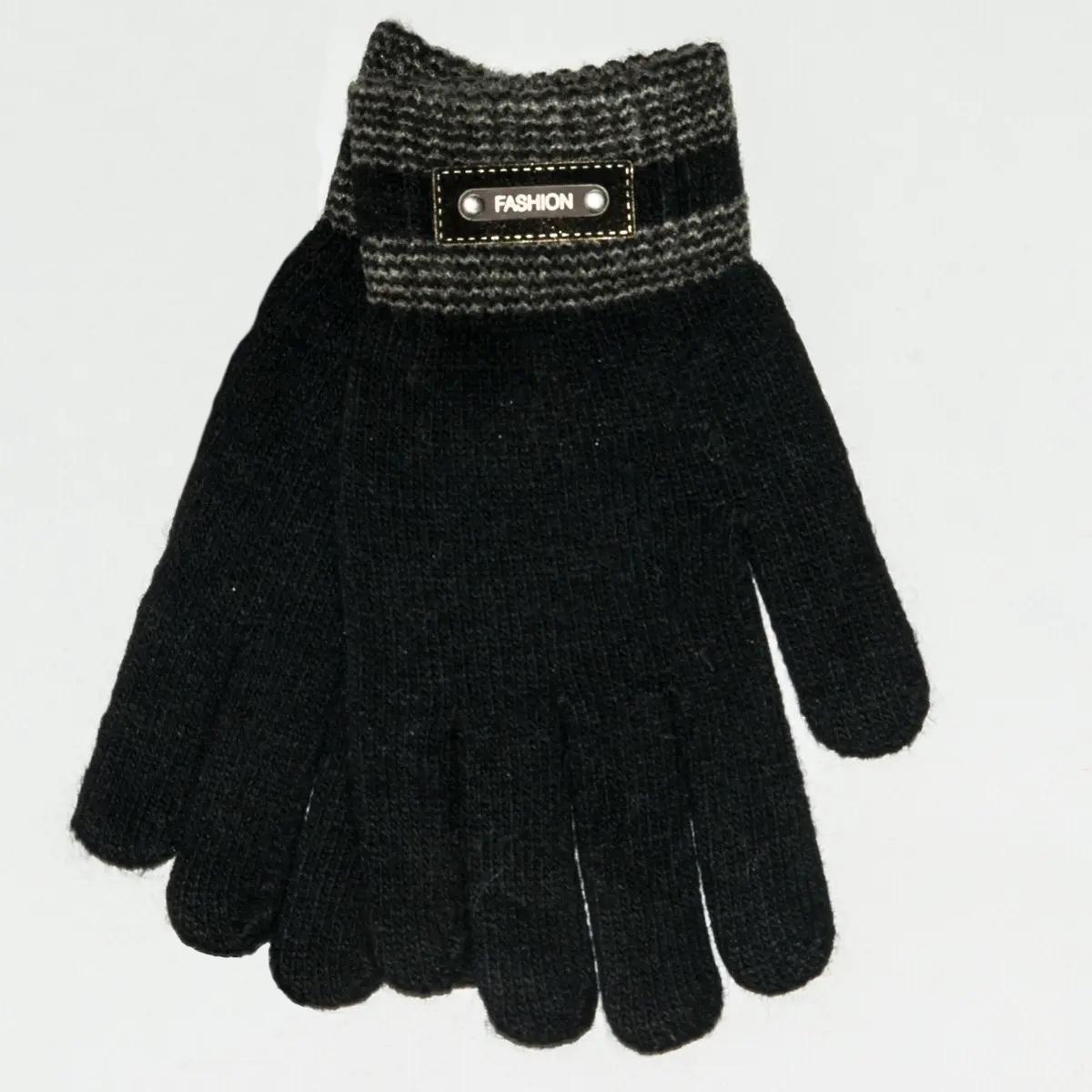 Вязаные мужские перчатки №18-7-13 размер универсальный Черный (DR007710)