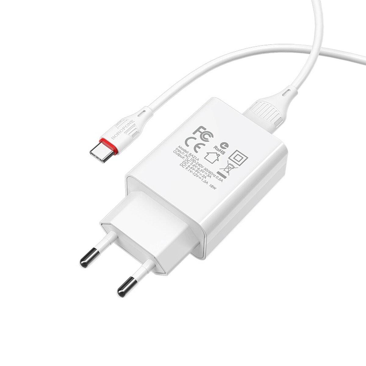 Сетевое зарядное устройство Borofone BA21A Long Journey с кабелем USB to Type-C Fast Charge 1 м White (BA21ACW) - фото 2