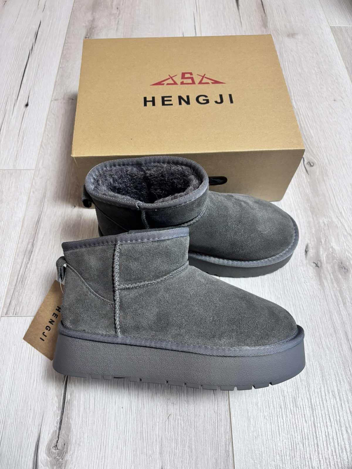 Угги низкие женские на платформе Hengji замшевые р. 38 24,5 см Серый (3128-38)