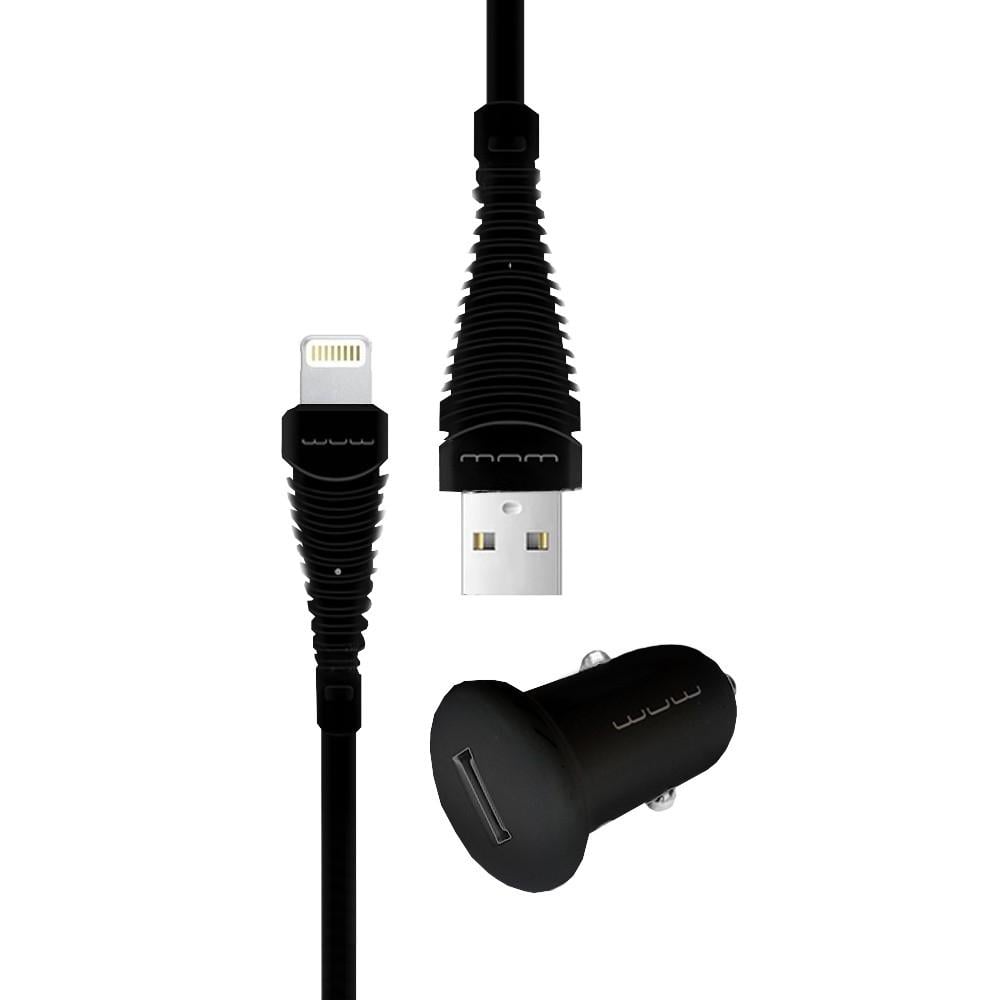 Зарядное устройство автомобильное WUW T21 1 USB 1A with Lightning cable Black (03639)