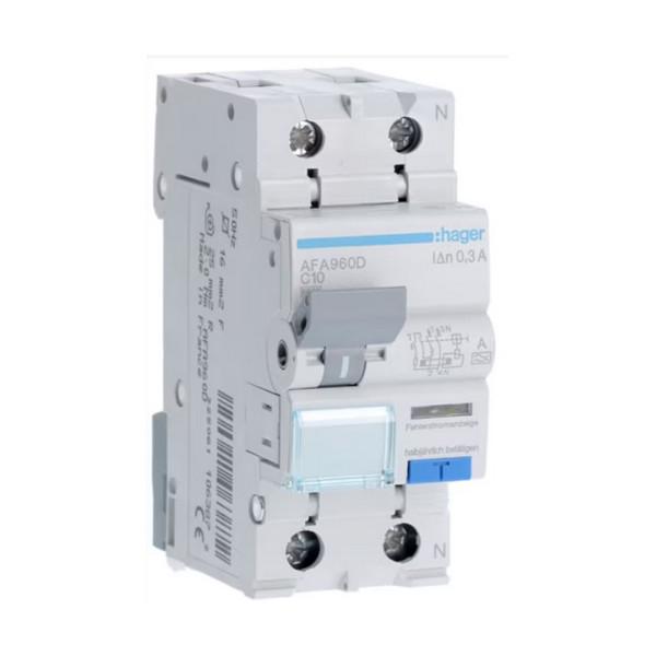 Дифавтомат Hager 2 полюса 6kA тип C 10A 300mA тип A AFA960D (74346)