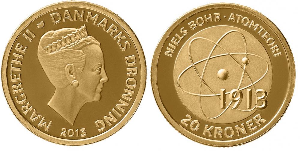 Коллекционная монета Дания 20 крон 2013 Датские ученые Нильс Бор модель атома UNC (KM#956)